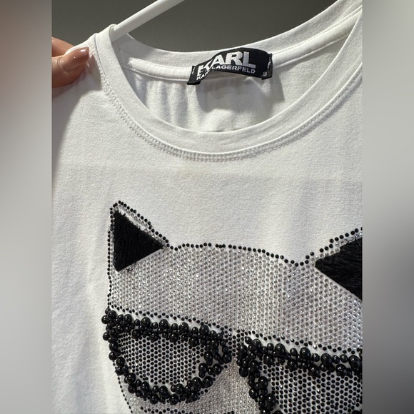 Karl Lagerfeld White and Black Cat Graphic T-Shirt - Picture 6 of 6